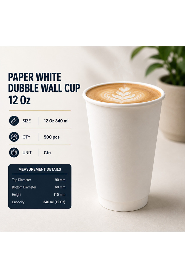 PAPER WHITE DUBBLE WALL CUP – 12 Oz (340 ml)