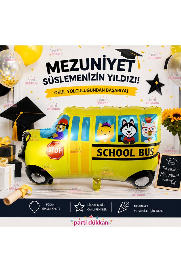School Bus Foil Balloon 65X41 cm Children's Party Birthday School Day and Graduation Decoration