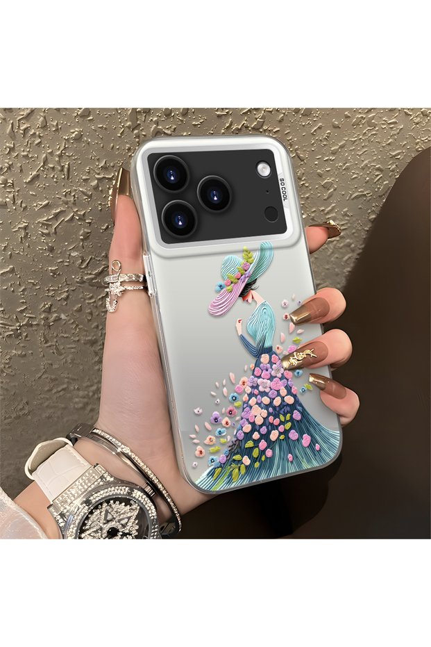 iPhone 17 Pro Compatible Silicone Edge Hard Back Case Couple Phone Case Beautiful Girl Patterned