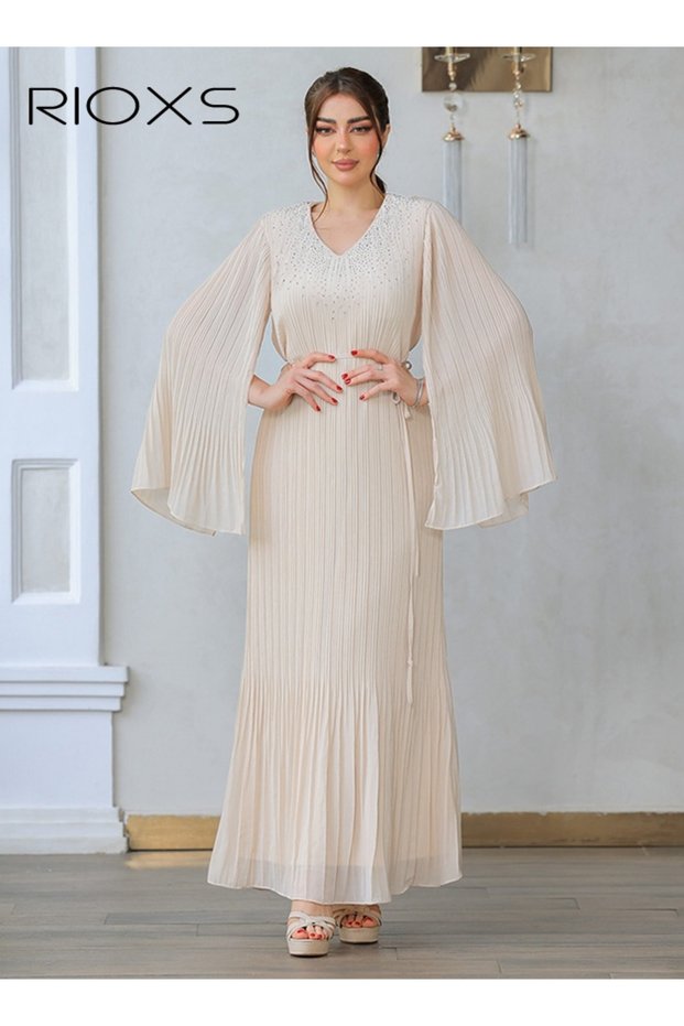 Women's Dresses, Chiffon Diamond Ironing Pleated Long Dress, Classic Muslim Abayas for Women, Stylis