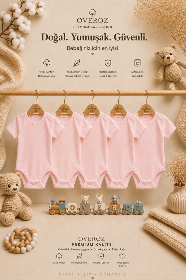 5-Piece Pink Short-Sleeved Baby Bodysuit Set, Baby Girl Snap-On Bodysuit, Five-Piece Bodysuit Set