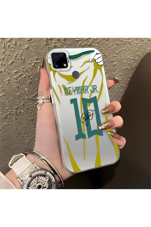 Realme C15 Compatible Silicone Edge Hard Back Case Couple Phone Case with Neymar Pattern