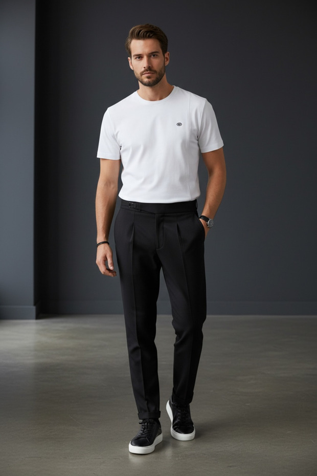 Men's Ottoman Fabric Crew Neck White T-Shirt - 185