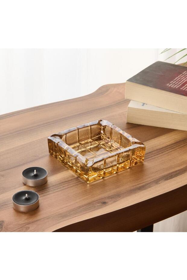 Decorative Square Glass Ashtray Amber Color 12 cm
