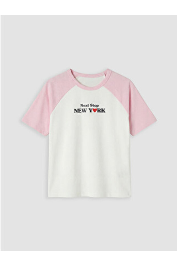 New Season White Text Printed Girls' T-Shirt