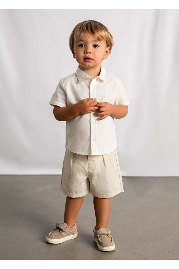 Baby Boy Shirt Shorts Set Beige