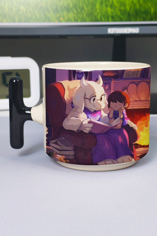 كوب سيراميك فاخر مطبوع من Undertale (قطعة واحدة) على شكل حرف T بمقبض أسود خاص V5T