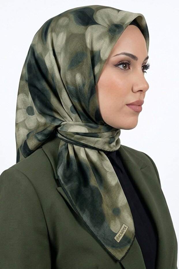 Women's Light Green Floral Patterned Organic Cotton Soft Scarf