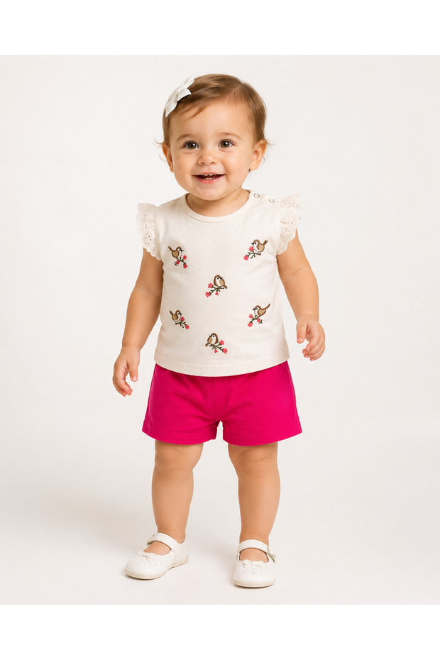 Baby Girl Birds Short Sleeve Top and Bottom Summer Baby Set 100% Cotton