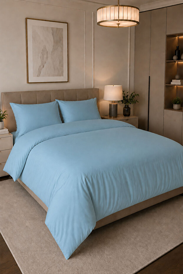 Melodi Plain Cotton Satin Double 4 Piece Duvet Cover Set