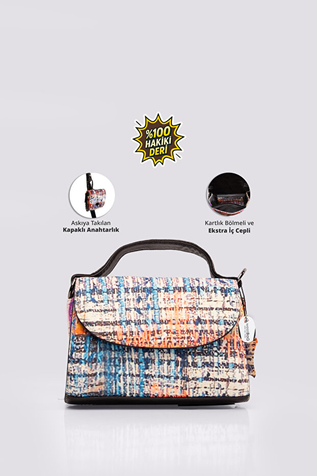 Women's Genuine Leather Flap Mini Shoulder Bag with Card Holder and Keychain Compartment, Small Size