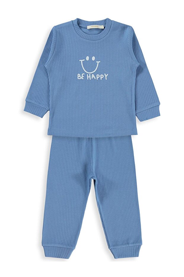 Smiling Face Printed Pajama Set for Ages 1-7 - Green