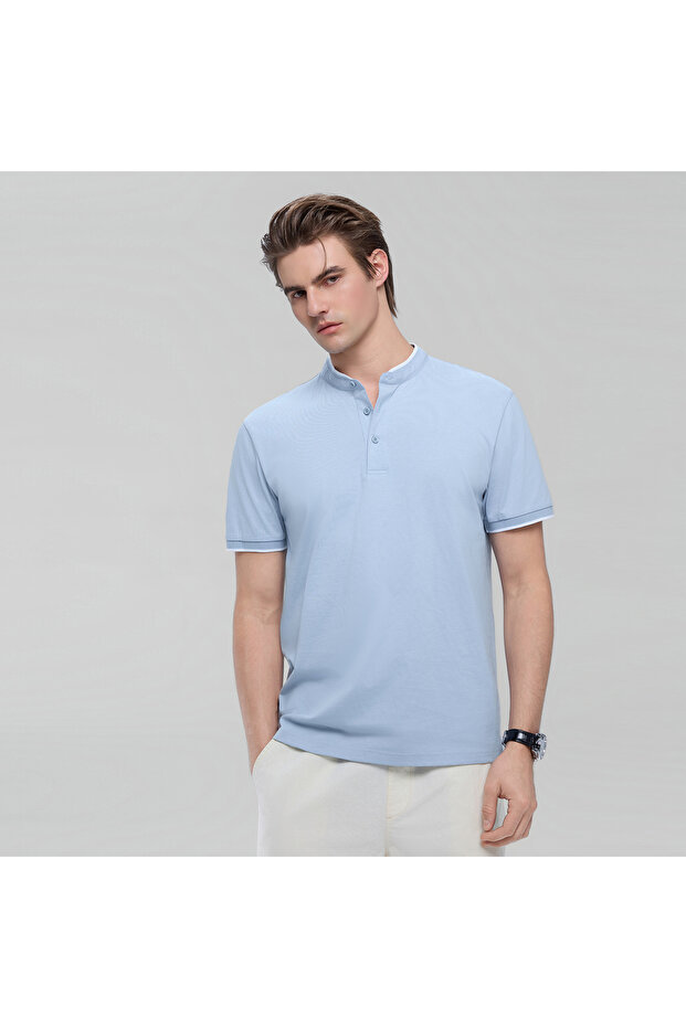 Men Slim Cotton Henley Graphic Tee