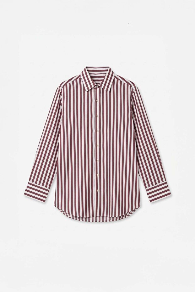 Burgundy-White01-Hidden Placket Shirt Tunic
