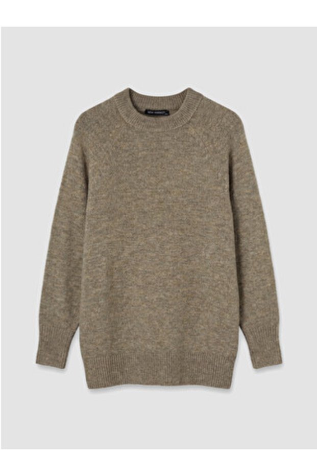 New Season Brown Crew Neck Oversize Women's Knitwear Tunic