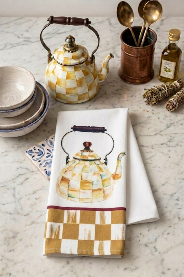 Decorative Kitchen Cotton Oven Towel with Special Pattern 35X50 cm Washable Teapot