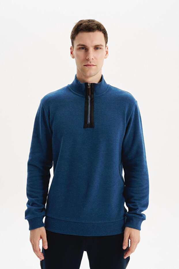 Ar-Ma Men's Half Zipper Sweatshirt Basic Without Print Without Pockets Regular Fit Carbon Brushed Thessaloniki K30554
