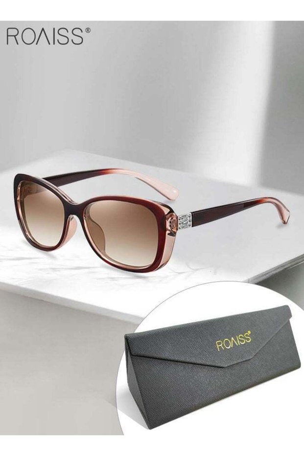 Womens Polarized Oval Sunglasses UV400 Protection Transparent Brown PC Frame Fashion Anti Glare Sun Shades with Glasses Case 60mm
