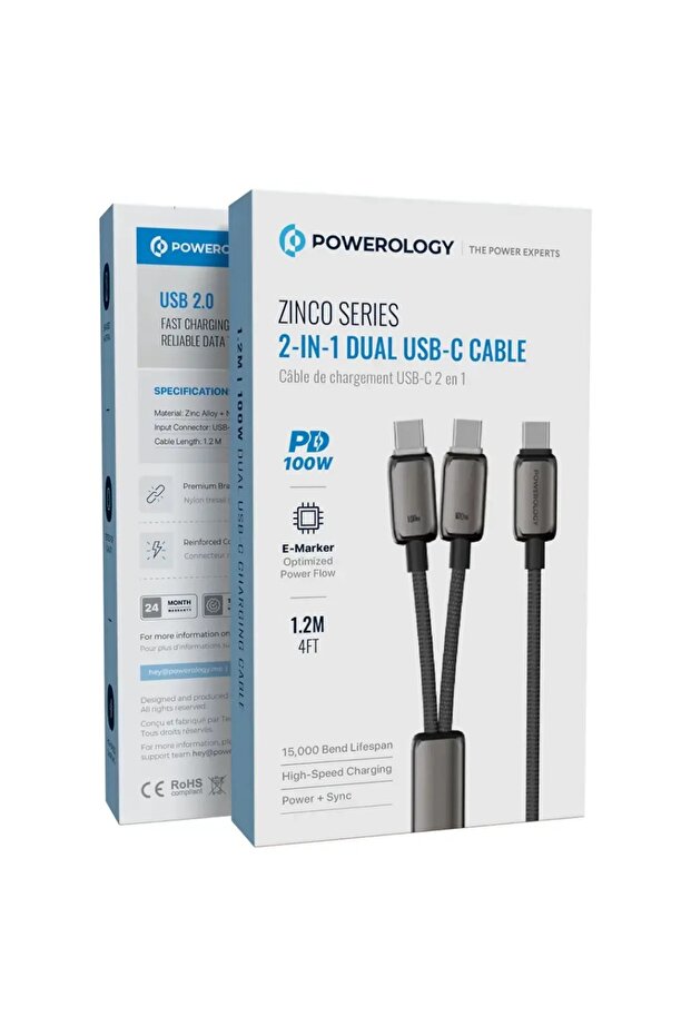 Zinco Series 2-IN-1 Dual USB-C Cable Dark Gray