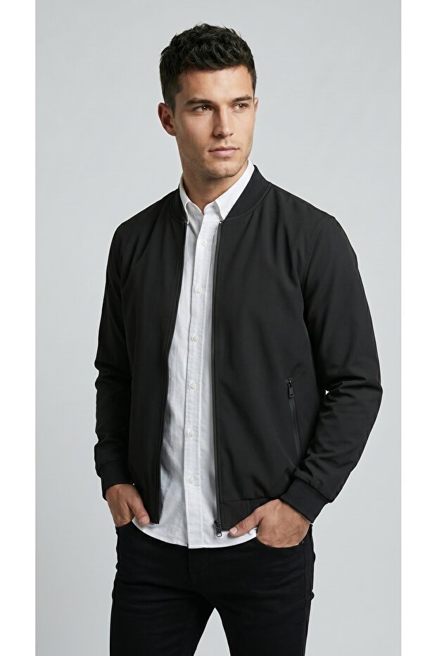 Men's coat ribbed detail lycra men's coat