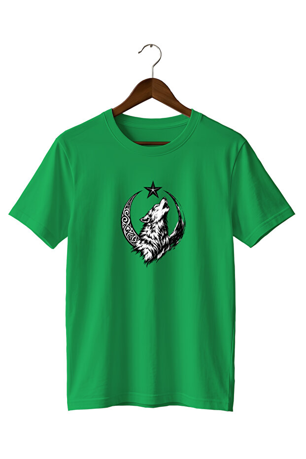 Special Design Minimalist Snow Wolf and Moon Star Printed T-Shirt 100% Cotton