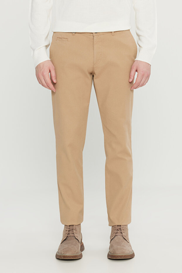 Men's Mink Cotton Slim Fit Slim Fit Side Pocket Dobby Stretch Casual Trousers