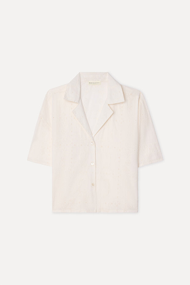 Women's Off-White Embroidered Short Sleeve Shirt