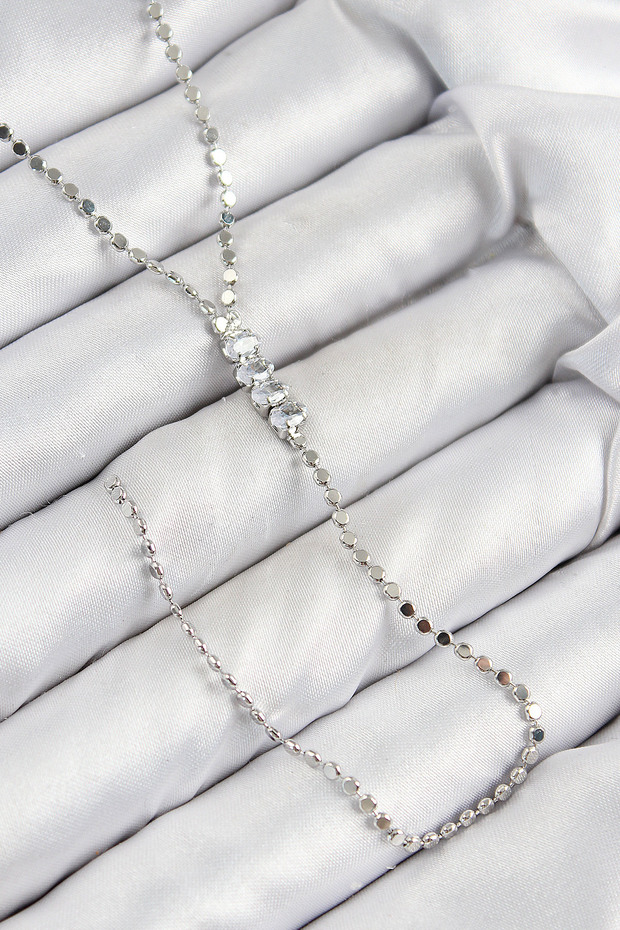 Brass Zircon Stone Crushed Chain Model Silver Color Y Necklace