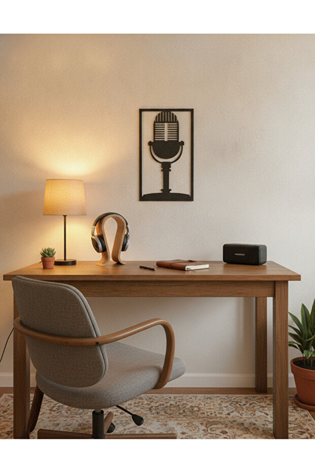 Retro Mikrofon Figürlü 6mm Kalın MDF Duvar Tablosu | Lazer Kesim Müzik Stüdyo Dekoru - 3