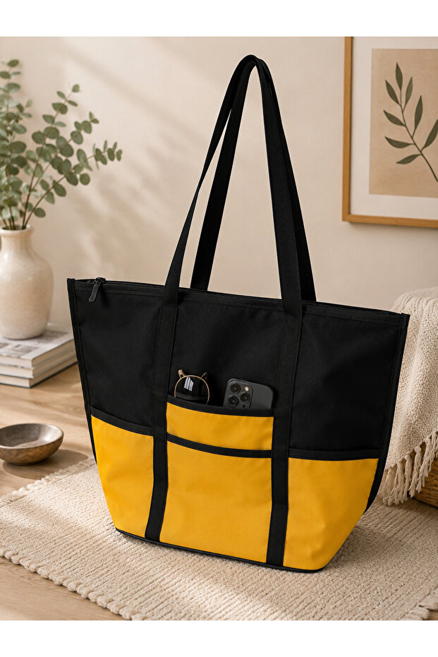 Large Size Zipper Shoulder Bag Multipurpose Beach Travel Shopping Bag