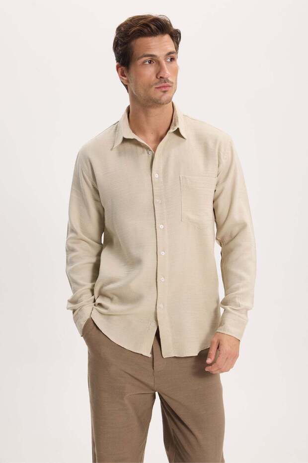 Men's Relax Fit Comfortable Cut Oversized Muslin Viscose Single Cotton Pack Pocketed Plain Beige Shirt