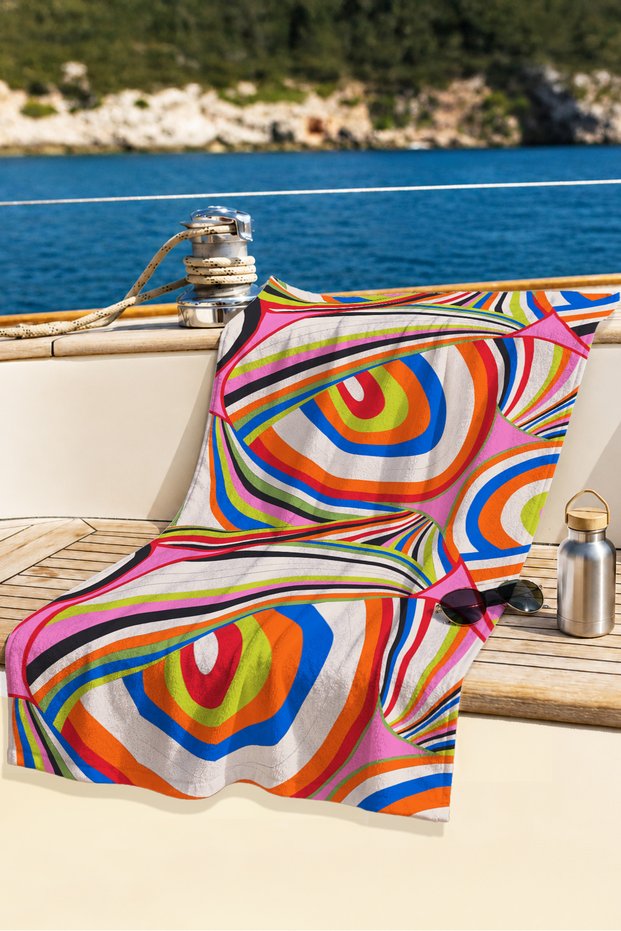 Modern Retro Geometric Beach Towel Coverlet - Colorful Abstract Vintage Quick-Dry Microfiber Towel Coverlet