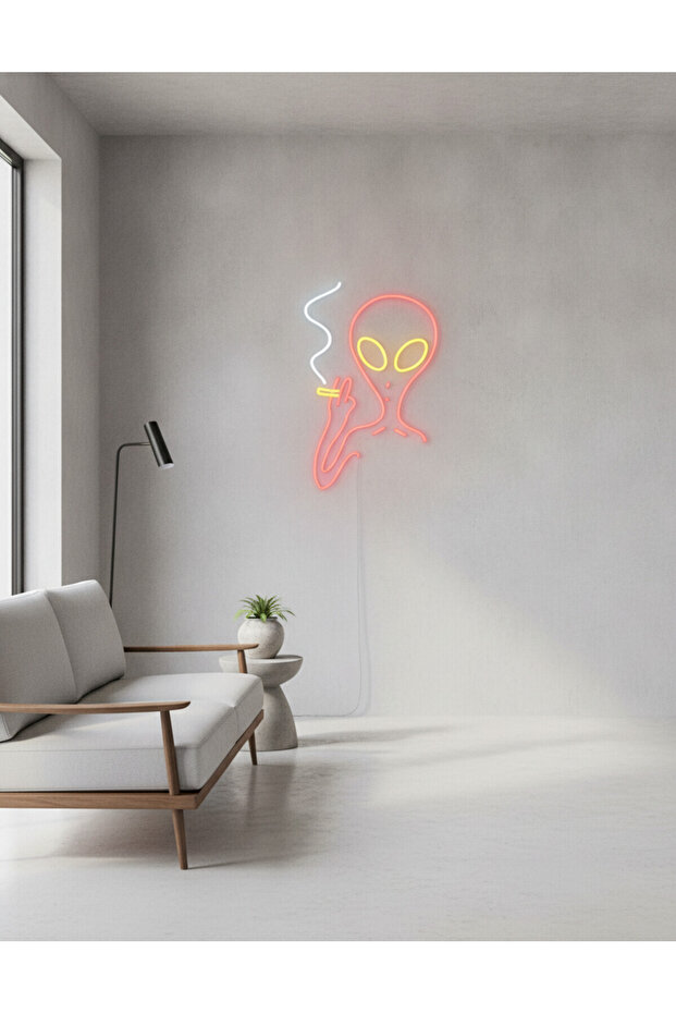 Uzaylı Figürü LED Neon Tablo | Pop Culture Duvar Dekoru | Pleksi Aydınlatmalı Genç Odası Tablosu - 6