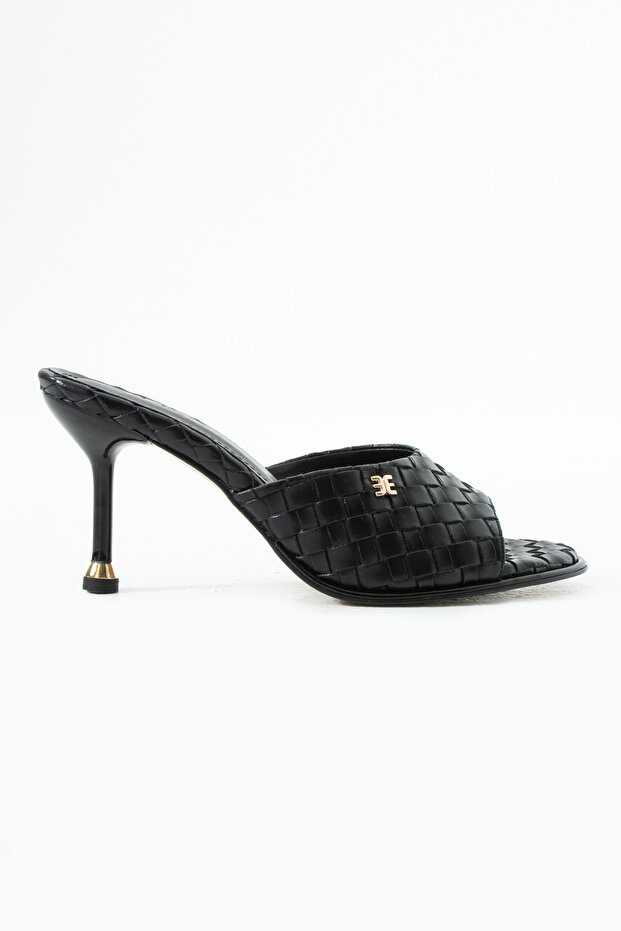Gloria Black Knitted Heeled Slippers