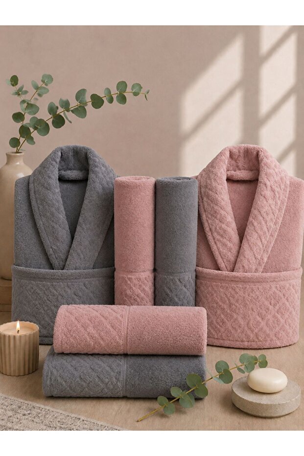 Family Bathrobe Set 6 Pieces 100% Cotton | Bathroom Dowry Set