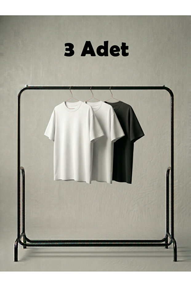 3 Pieces 2 White 1 Black Cotton Oversize Unisex T-Shirt