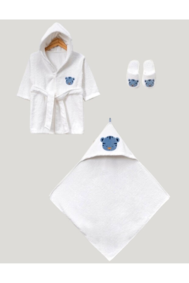Cute Tiger Patterned 0-2 Years 100% Cotton Bathrobe Set
