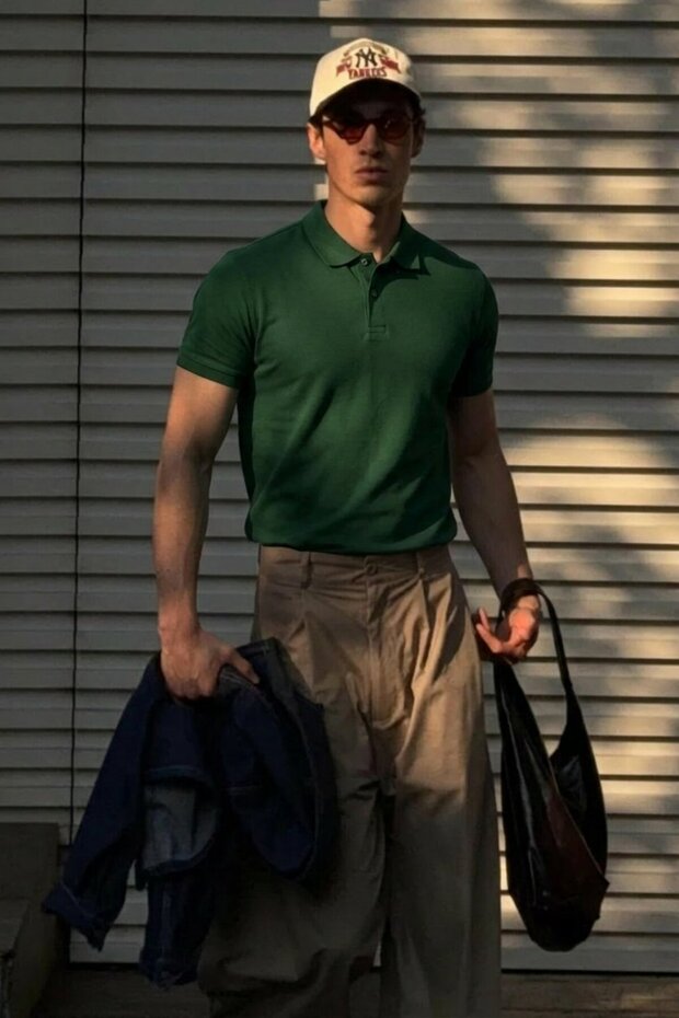 Men's Classic Slim Fit Green Polo Collar T-Shirt