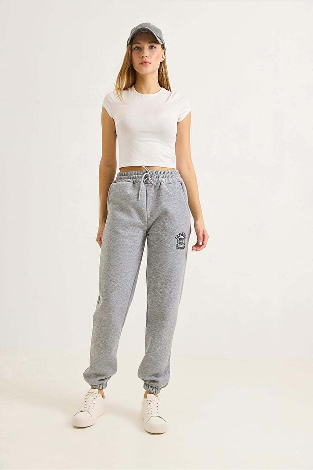 Embroidered 3-Thread Embroidered Tracksuit Gray Women's