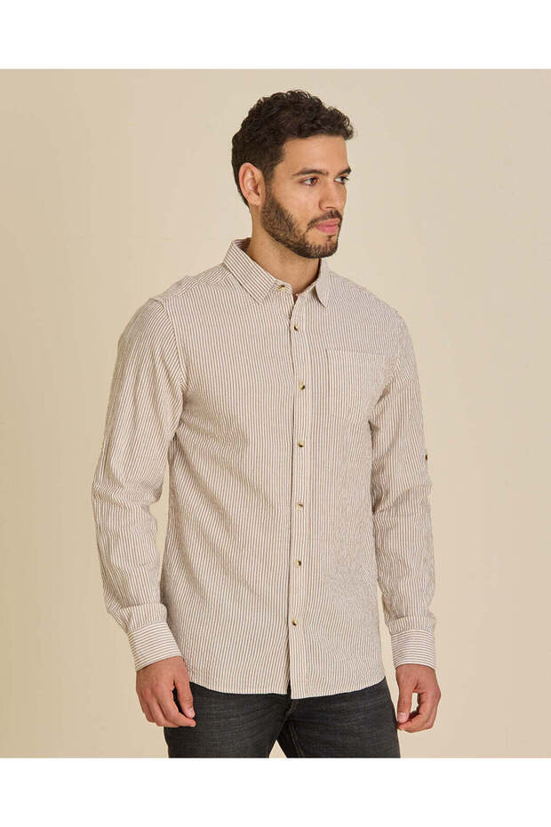 Men Beige Striped Casual Shirt