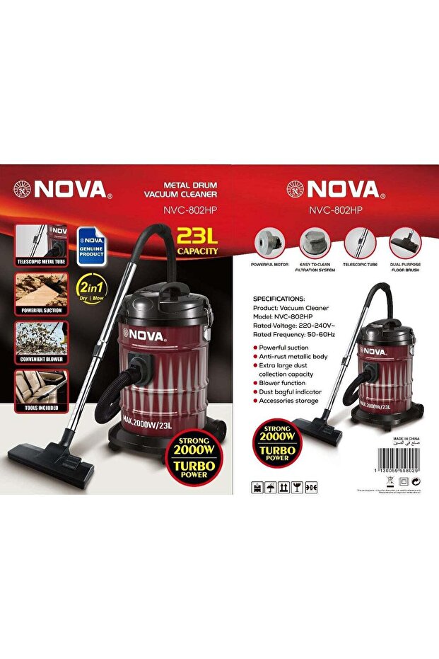 23L Metal Drum Vacuum Cleaner NVC 802HP 2000W Turbo Power Wet and Dry Cleaning Blower Function