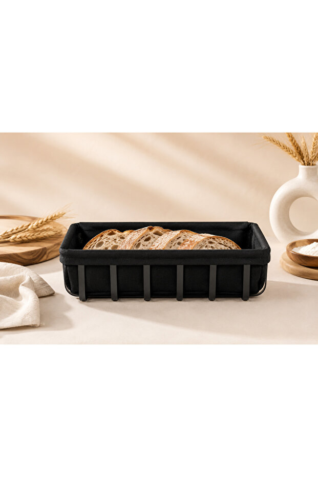 Black Bread Basket Metal Body Fabric Covered Desktop Serving Basket
