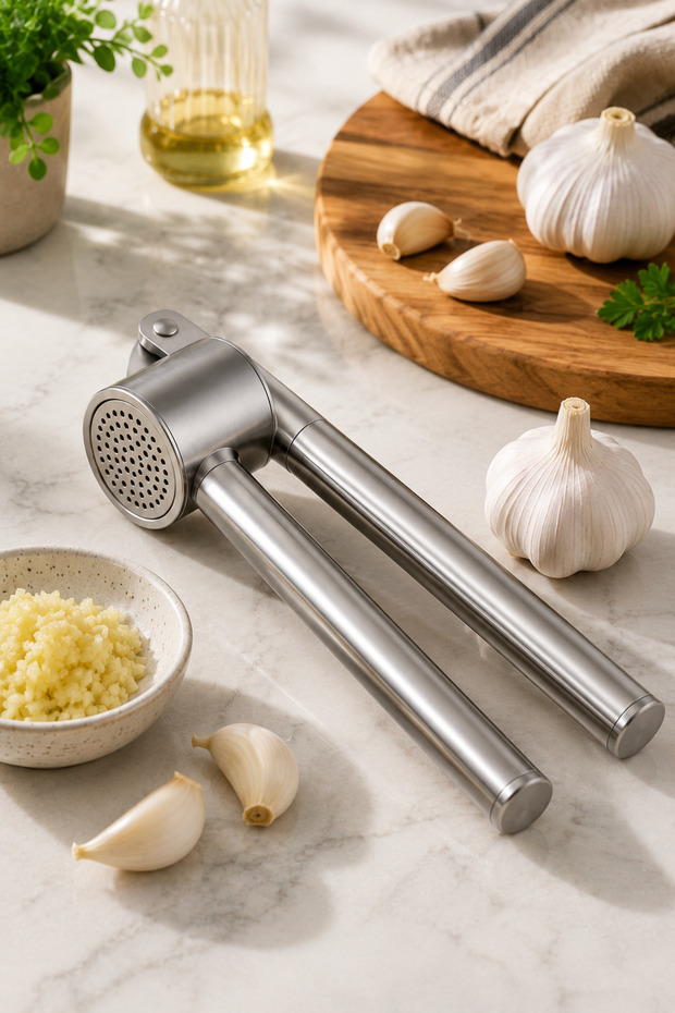 Stainless Steel Garlic Crusher, Koncıs