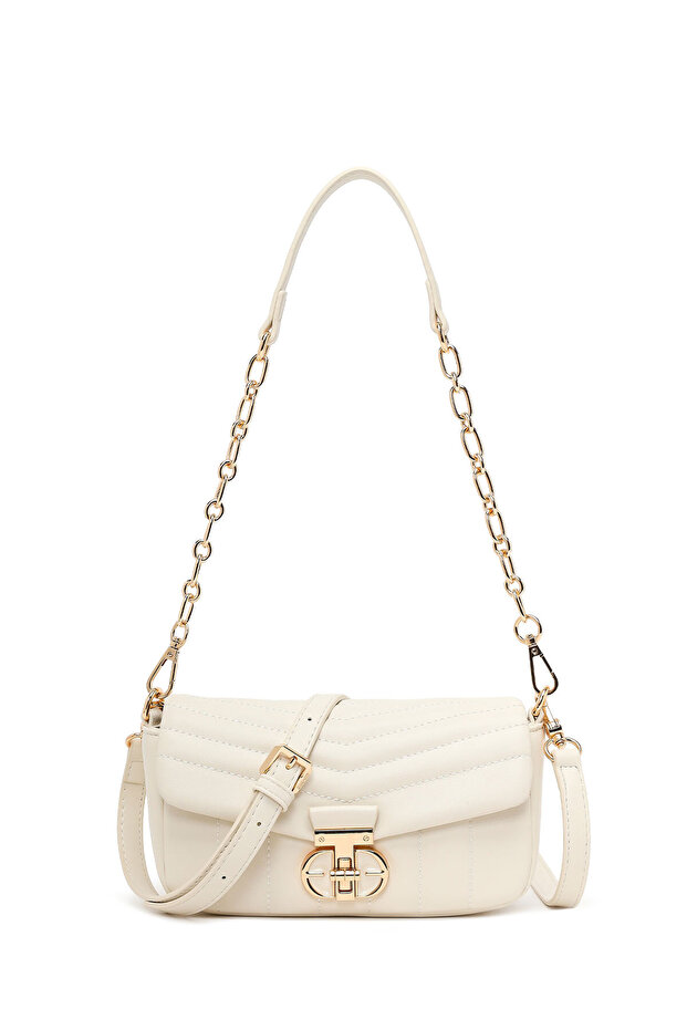Women's Cream Long Strap Quilted Mini Crossbody Bag 26Pbd2486Kp