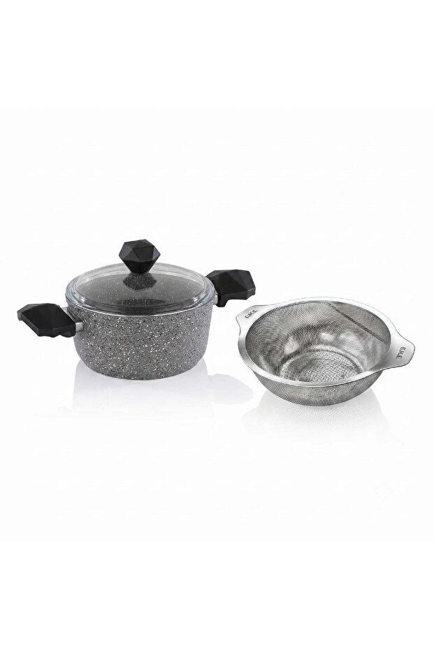 Granite Deep Pot 26 cm and Altabi Pasta Strainer 22 cm Steel