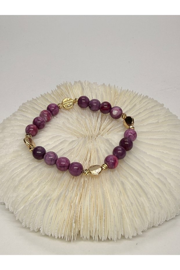 Ametist Gold Steel Apparatus Natural Stone Bracelet
