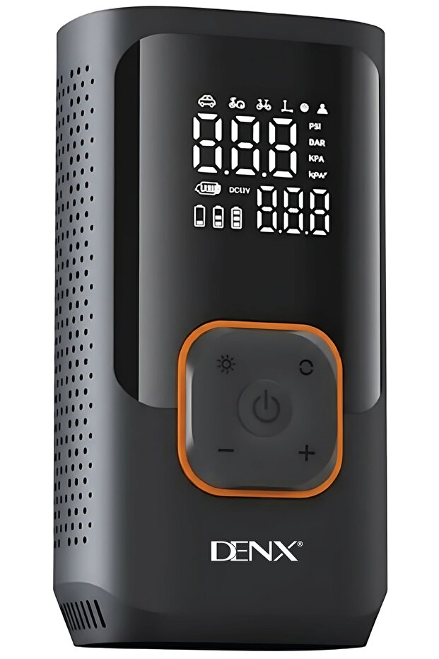 DENX DX3333 4-in-1 Portable Tire Inflator & Car Jump Starter - 150 PSI Air Compressor with Digital LED Display, 14.8V Lithium Battery, and Built-in Emergency Flashlight