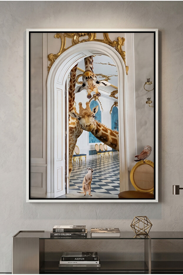 Royal Giraffes Abstract Wall Art | Framed Canvas Print | Luxury Modern Decor for Living Room, Bedroom, Office & Gift