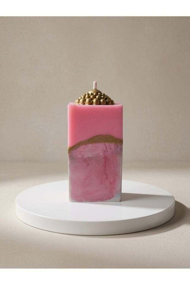 Pink Pillar Candle with Gold Textured Top