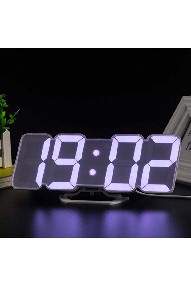 3D Wireless Remote Digital LED Alarm Clock Plastic White 226grams